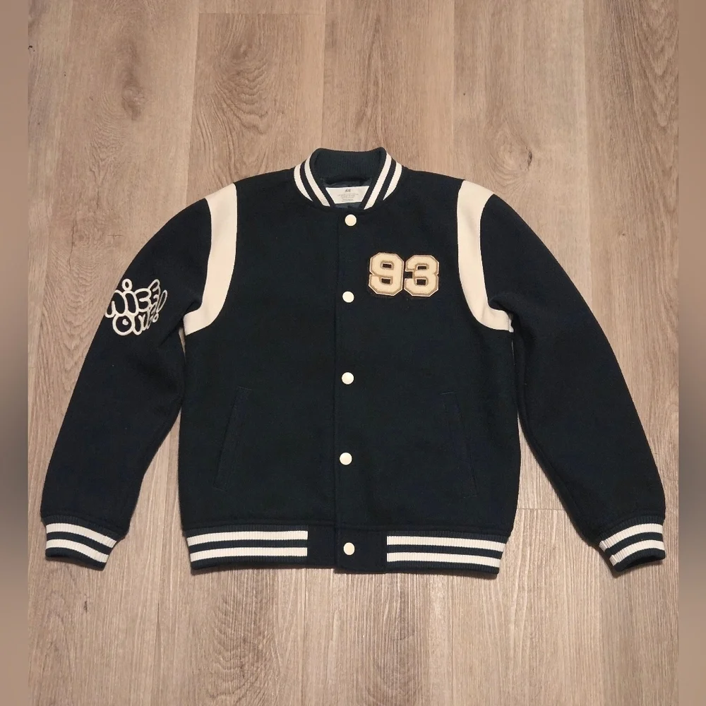 H&M Green and White Varsity Jacket
